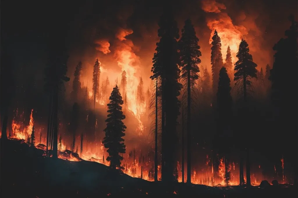 Image showing the destructive effects of climate change, including wildfires.