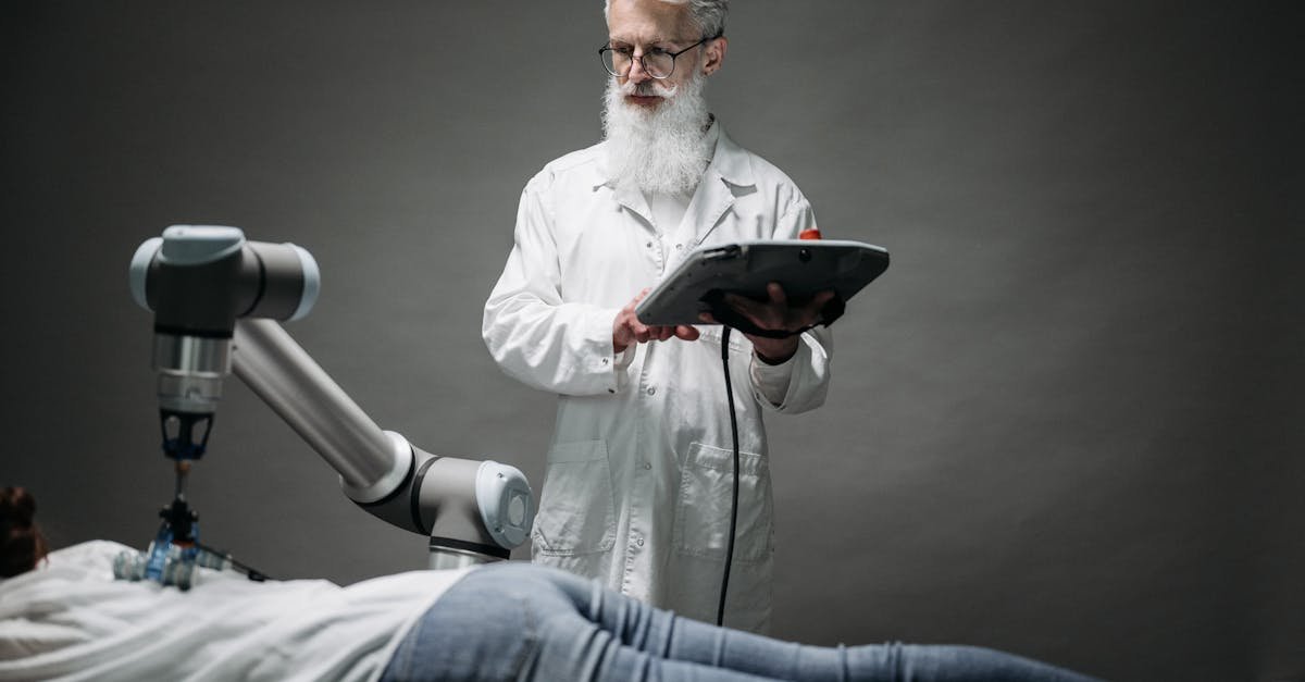 A doctor operating an AI-powered robotic arm to assist in patient treatment, showcasing the integration of AI in healthcare services.