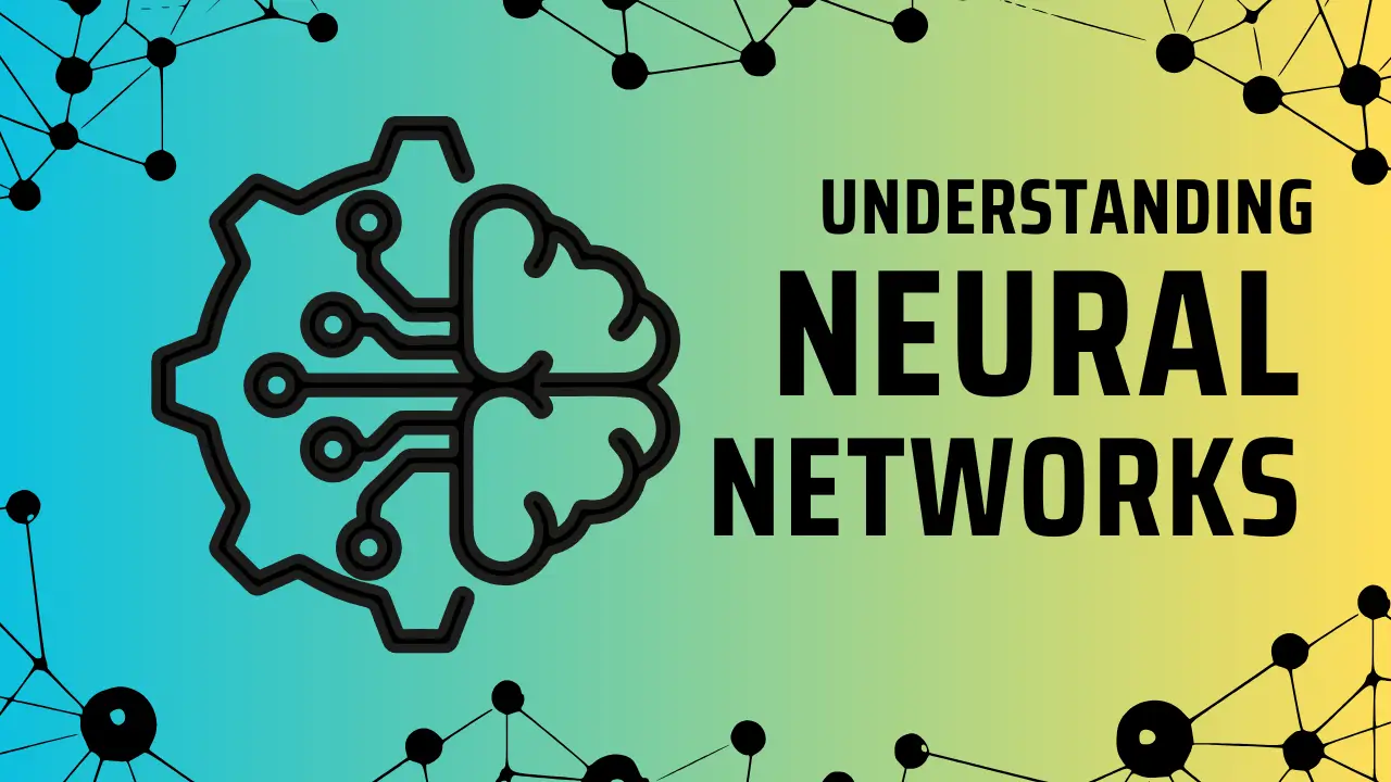 A stylized graphic explaining Neural Networks, featuring a brain icon integrated with a gear, representing the thinking and processing aspects of this artificial intelligence concept. The graphic also includes interconnected nodes, symbolizing the network structure of Neural Networks.