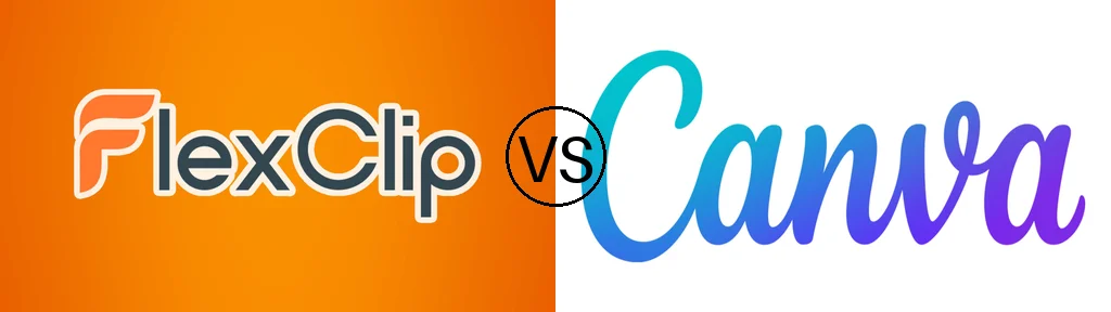 FlexClip logo on an orange background compared with Canva logo on a white background.