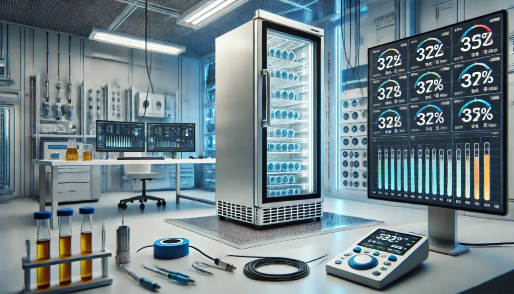 Performance testing of the General Electric GTS1HGNGRWW refrigerator in a controlled laboratory environment with sensors.