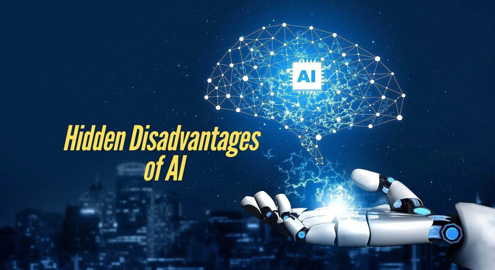 Illustration highlighting the hidden disadvantages of AI, focusing on psychological, privacy, and relationship impacts in 2025.