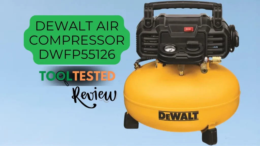 DEWALT DWFP55126 Pancake Air Compressor in a realistic hero product shot for a Smart AI Gears review.