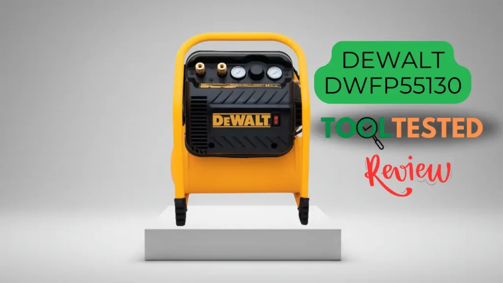 DEWALT DWFP55130 Review hero image, quiet air compressor, studio shot - Smart AI Gears