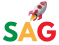 Smart AI Gears logo featuring the letters "SAG" with a rocket icon symbolizing growth, innovation, and technology.