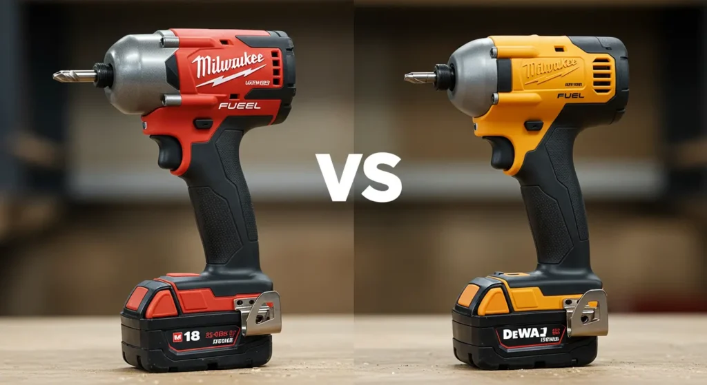 A comparison of a Milwaukee M18 FUEL impact driver against a competitor's model in a Milwaukee Electric Tools Review on Tool Tested.
