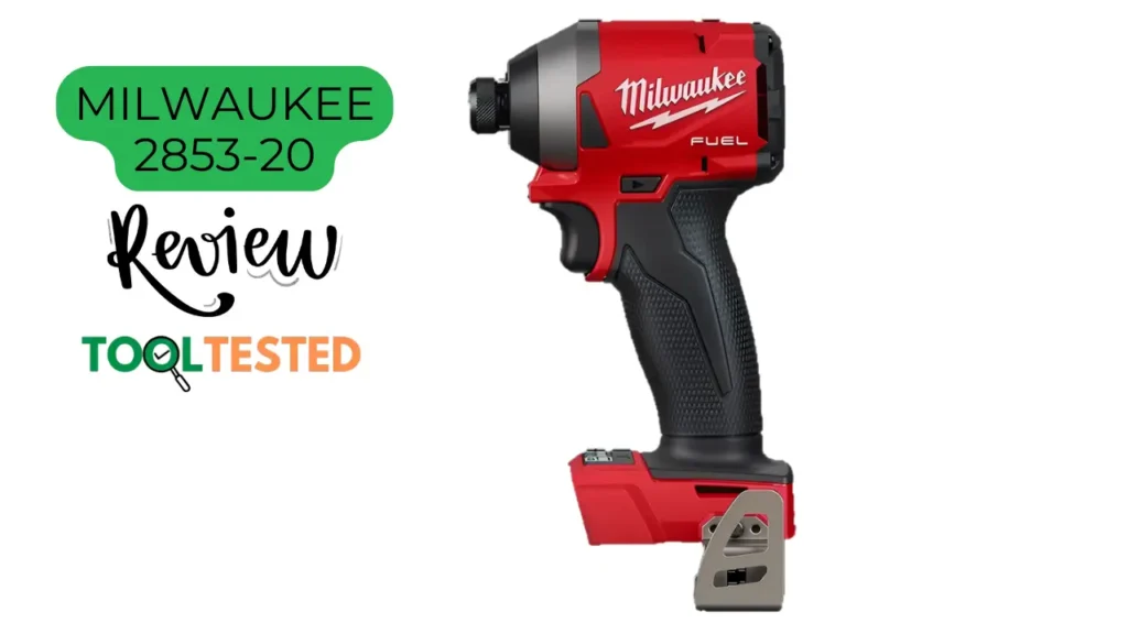 Milwaukee 2853-20 impact driver product shot for Smart AI Gears review. Clear image of the tool with review and website branding.