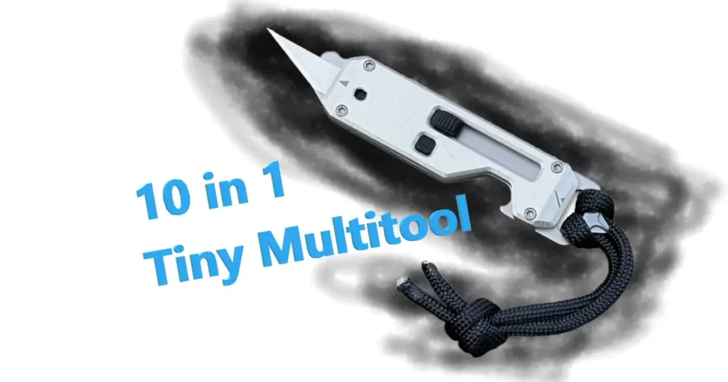 Silver Lever Gear Edge XT 10-in-1 tiny multitool with blade extended and lanyard - Smart AI Gears Review