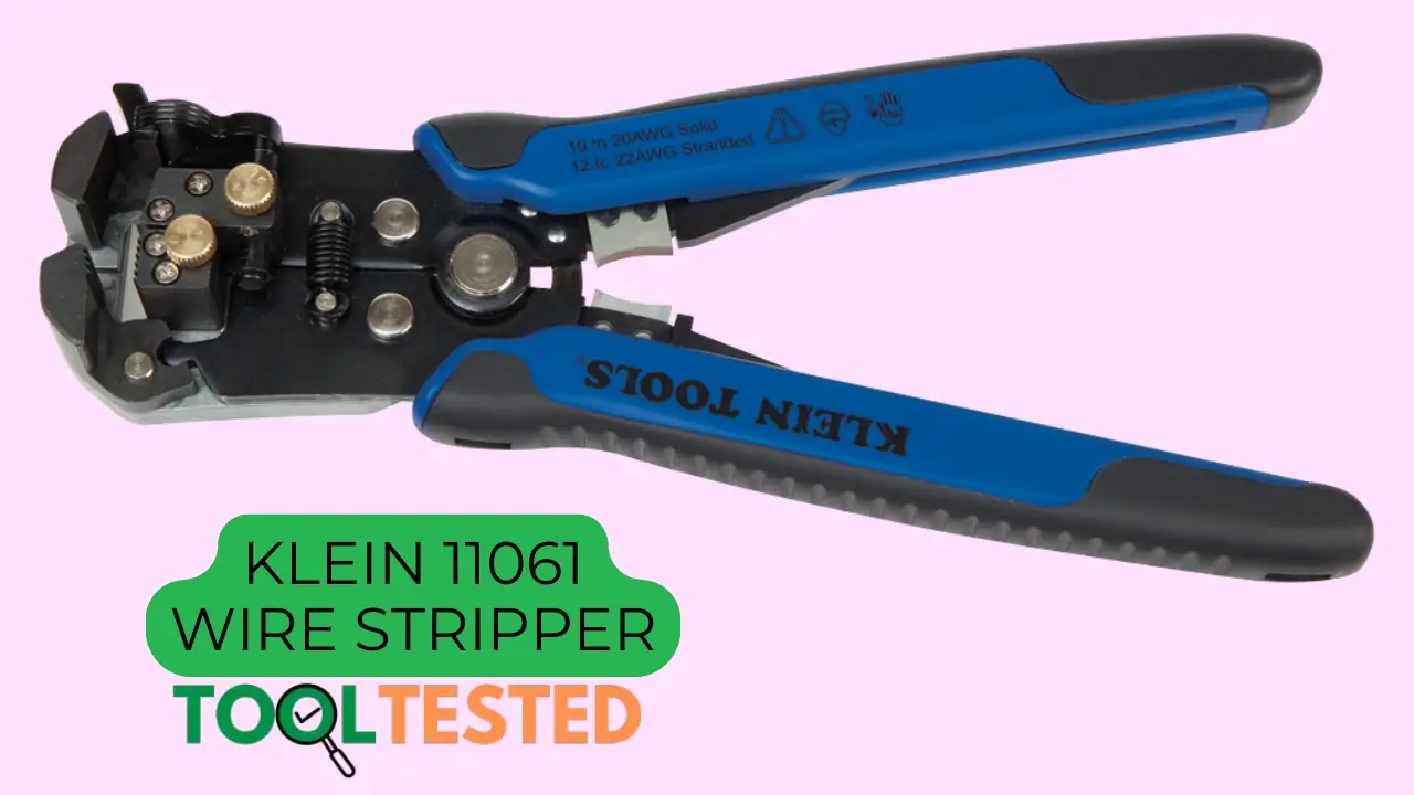 Feature image of Klein 11061 Self-Adjusting Wire Stripper, showcasing branding and tool. Reviewed by Smart AI Gears for electrical wire stripping performance.