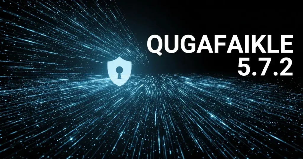Abstract visual of data flow moving towards a security shield, representing the enhanced speed and security features of Qugafaikle 5.7.2, discussed on Smart AI Gears.