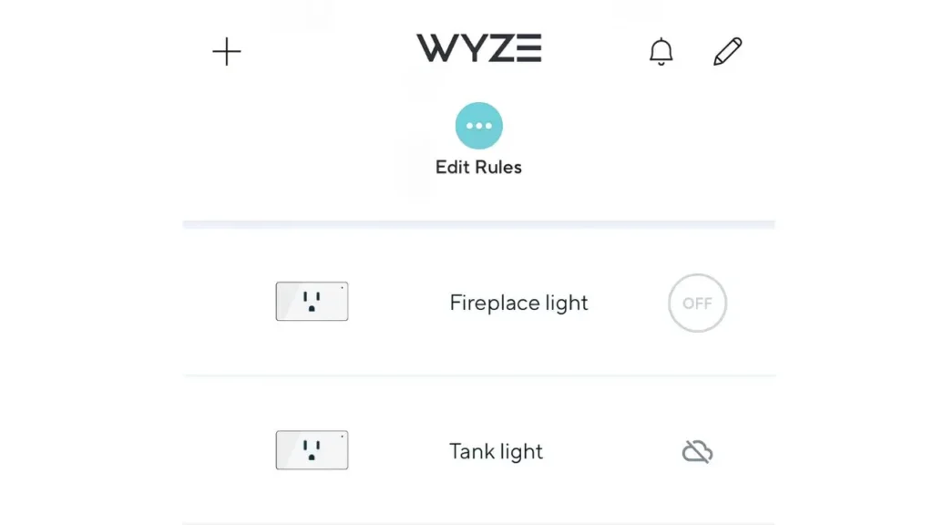 Wyze app screen showing Wyze Plug control options.