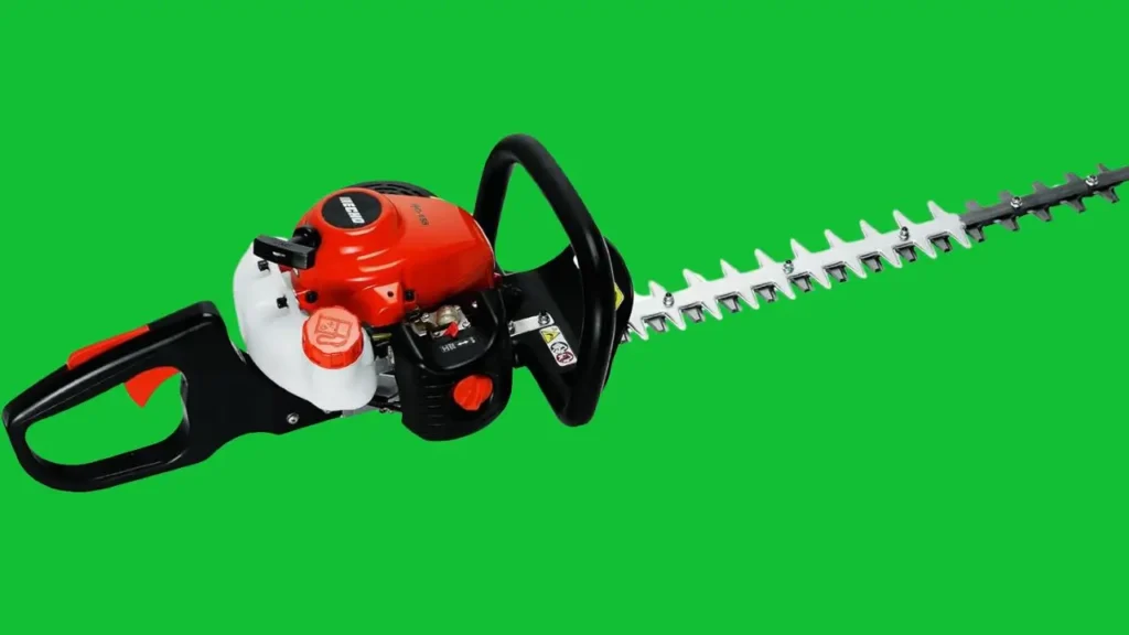 An Echo HC-155 gas-powered hedge trimmer, showcasing its engine and robust build for powerful cutting.