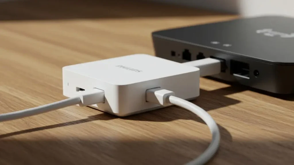 Philips Hue Bridge, the brain of smart lights.