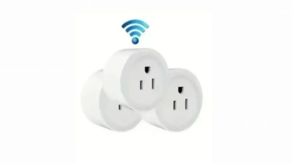 Three white Tuya Smart Plugs arranged together, with a Wi-Fi signal icon above them, indicating wireless connectivity.