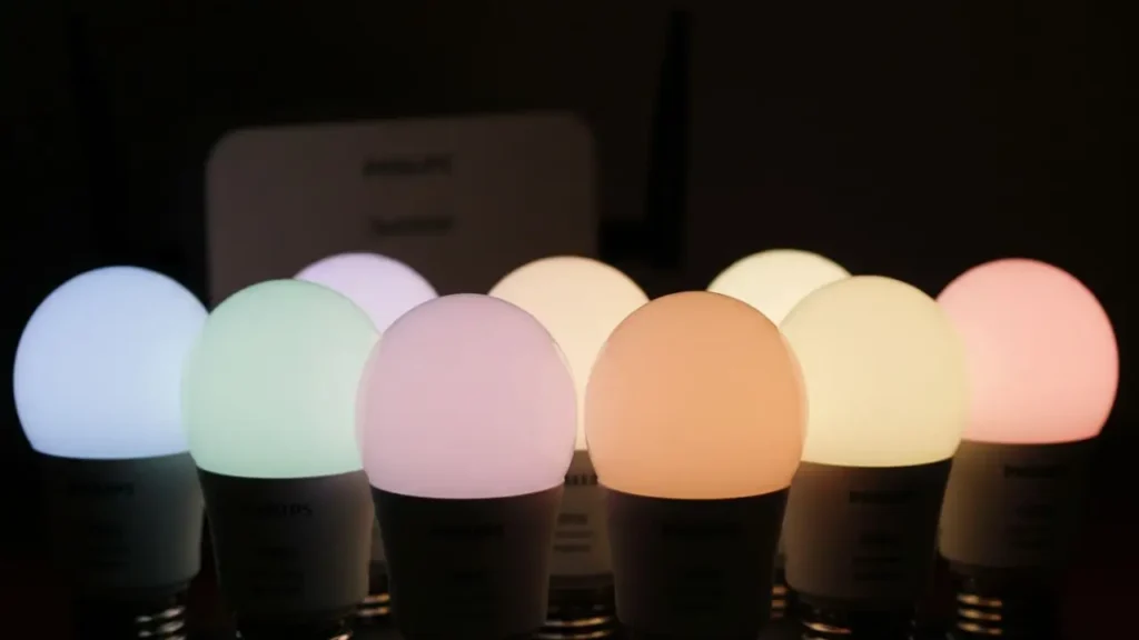 Philips Hue Color Bulbs and their Hue Bridge.