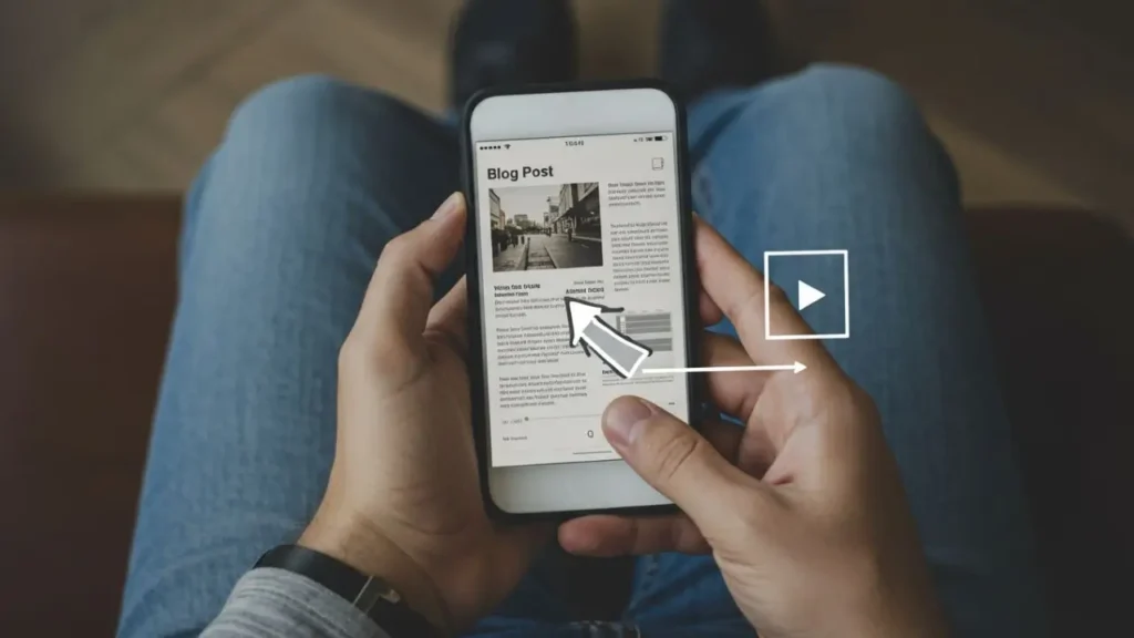 A phone screen showing how an article to video converter feature turns a blog post into a video.