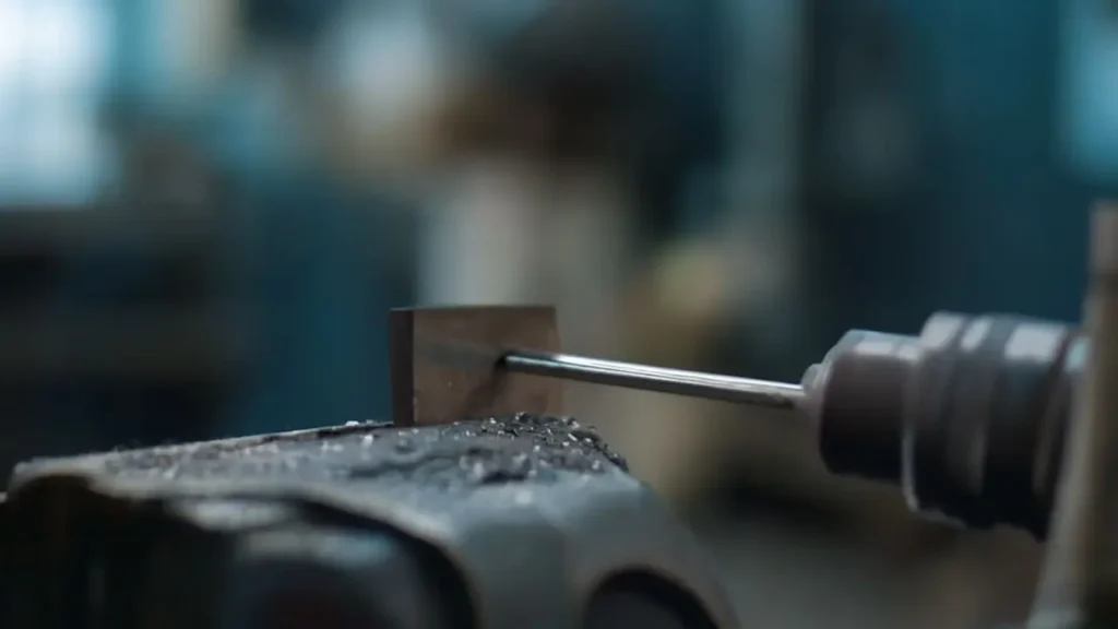 Drill America M42 Cobalt Drill Bit cutting through tough material in a workshop