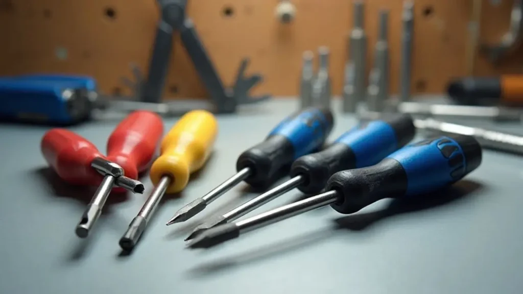 Colorful screwdriver set on a workbench – featured in the best screwdriver sets guide by Smart AI Gears