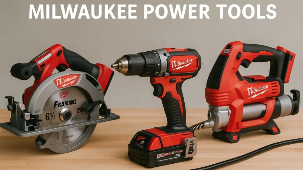 A collection of Milwaukee power tools on a workbench, illustrating the answer to 'where are Milwaukee tools are made' in this guide by Smart AI Gears.