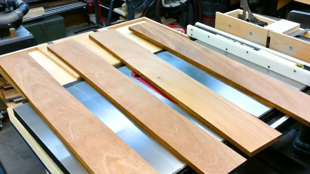 A set of smooth, planed wooden boards with a professional-quality finish, demonstrating the result of using the DEWALT DW735X planer.