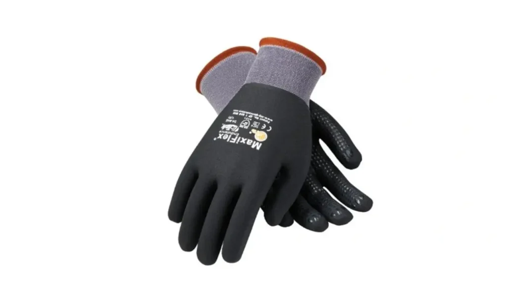 A pair of PIP MaxiFlex Endurance 34-846 gloves, showing the black micro-dotted palm and breathable nylon liner.