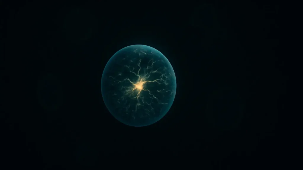 A single glowing sphere representing Earth's life, with a complex branching network inside, set against a dark void, illustrating the "N=1 problem."
