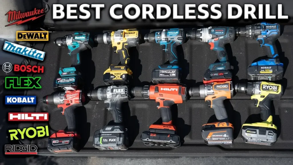 A lineup of multiple cordless drill brands tested for the article, "7 Top Cordless Drills for Beginners" on the Smart AI Gears website.