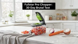 A real-world 30-day test of the Fullstar Pro Chopper Fruit Slicer showing diced vegetables on a kitchen counter, reviewed by Smart AI Gears.