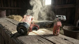 Milwaukee 2953-20 M18 Gen 4 Impact resting on an oak beam for a Smart AI Gears tool review.