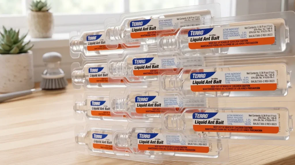 TERRO T300B Ant Killer Bait Stations Review by Smart AI Gears showing multiple liquid ant bait traps.