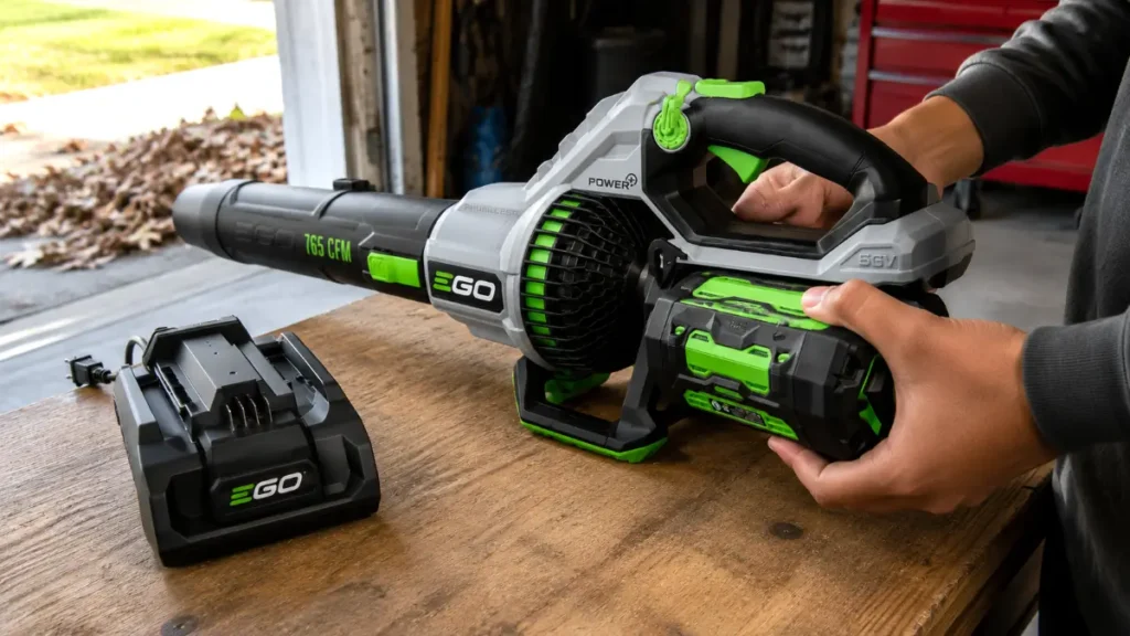 EGO battery being checked after using this blower