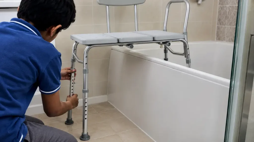 Adjusting the height of a Drive Medical Tub Transfer Bench.