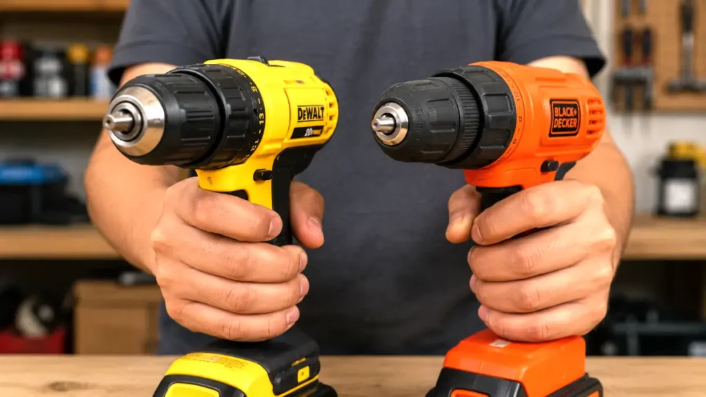 Comparing the larger half-inch chuck to a smaller three-eighths-inch drill chuck.